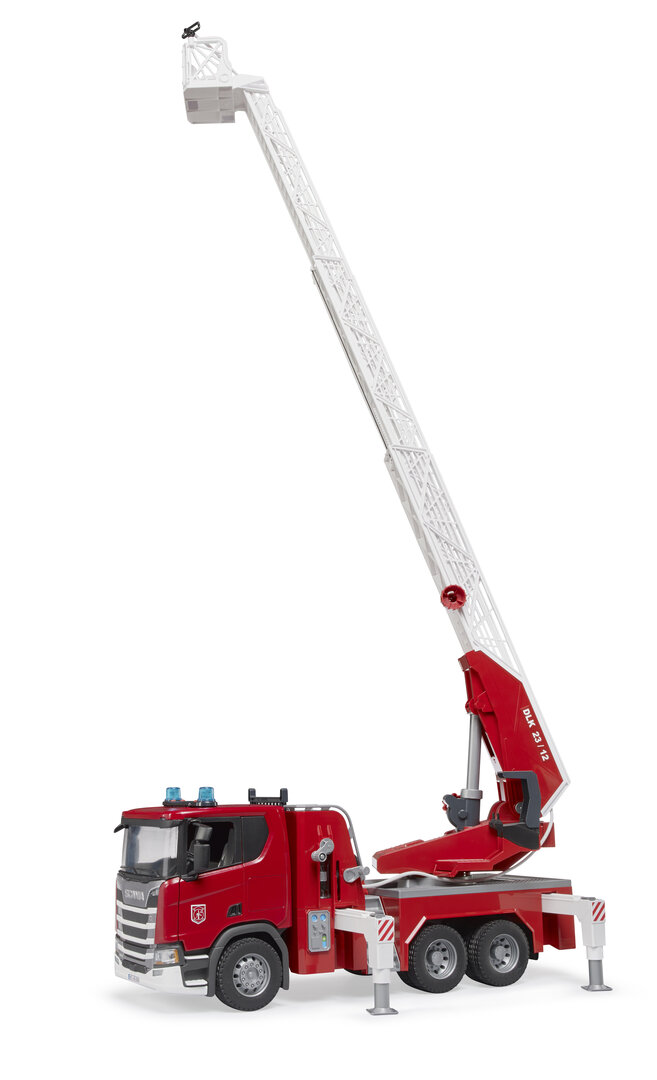 Bruder, 03591, Scania, Super, 560R, Feuerwehr, Mit, Drehleiter, Wasserpumpe, Und, Light, +, Sound-Modul, Maschine, Rad, Transport, Fahrzeug, Baukran