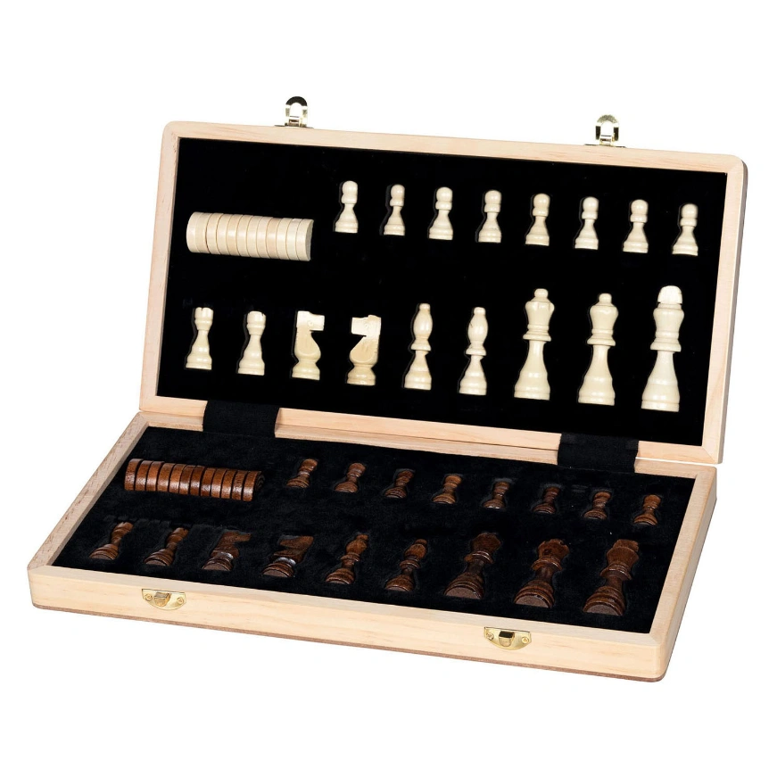 goki Schach & Dame 2-in-1 - Magnetisches Holz-Reiseset, 38 × 38 cm
