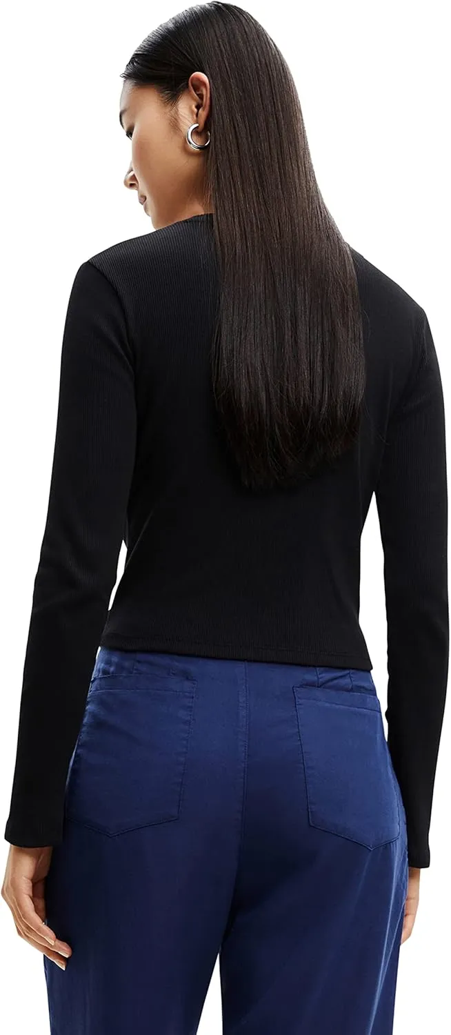 Desigual Damen Langarmshirt - Schwarzes Shirt mit blauem VIVE-Print 22WWTKA52000 GR. M