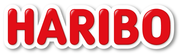 Haribo Haribo Logo – verspielter, roter Schriftzug „HARIBO“ in abgerundeter Schrift, teilweise mit fröhlichem Goldbären nebenan