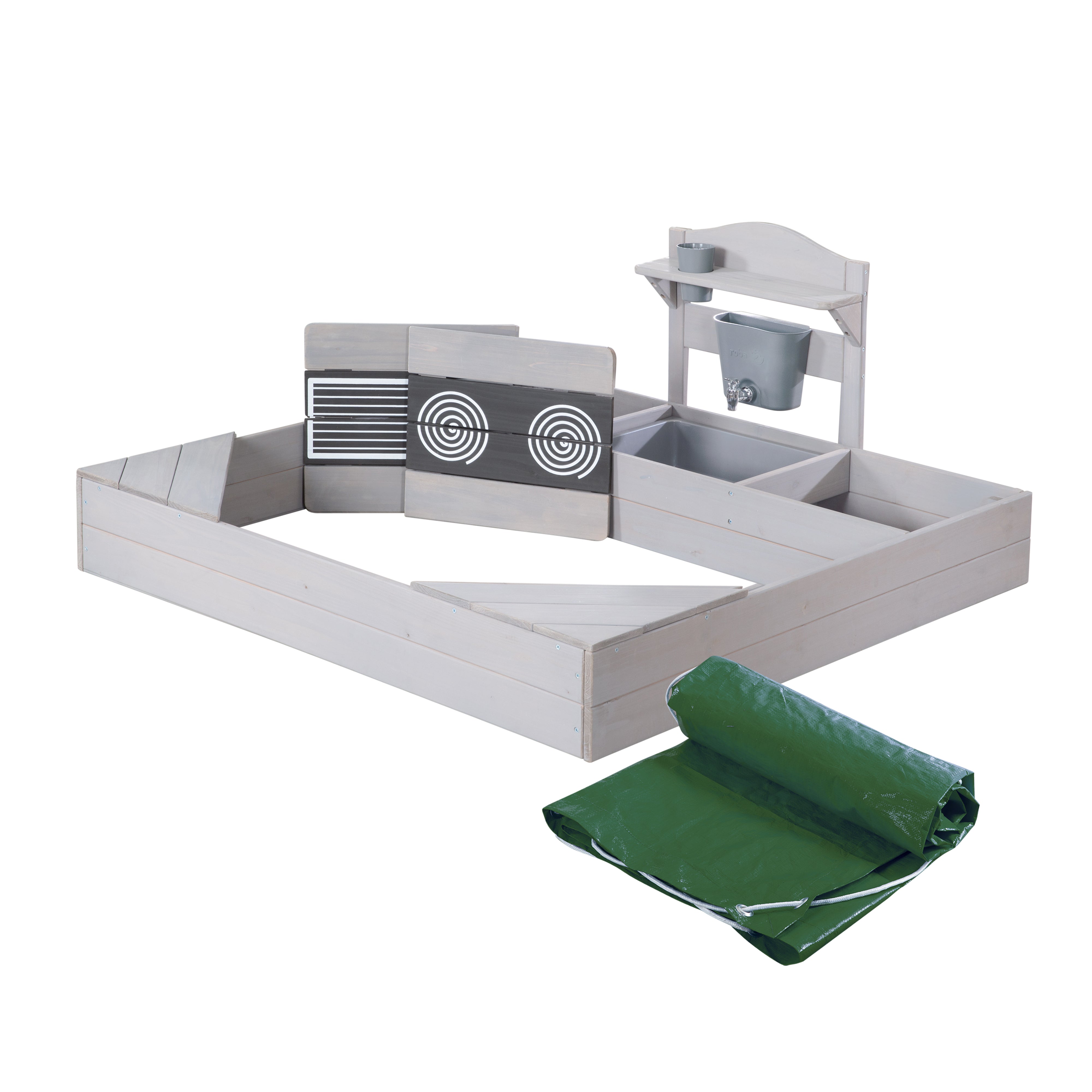 Roba 456061GAZU Sandkasten mit Matschküche + Plane grau – Outdoor + - grau - Outdoor + - Produktbild 1