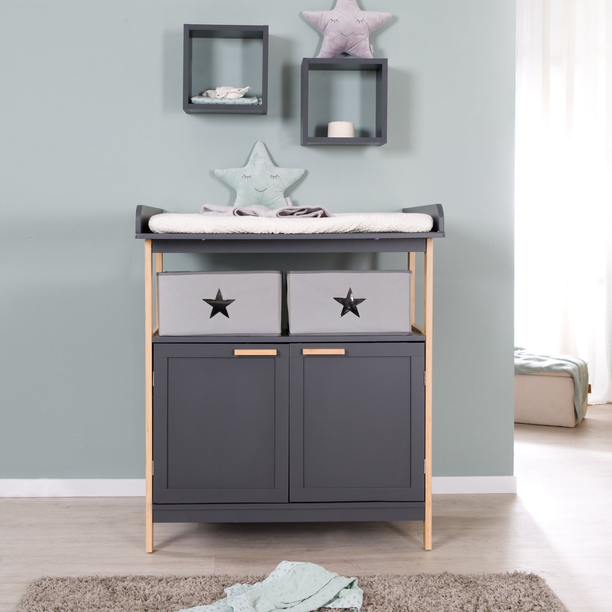 Roba 1711030AB Wickelkommode, Wickelansatz Berlin anthrazit-Bambus – Wickelkommode schmal - Produktbild 4