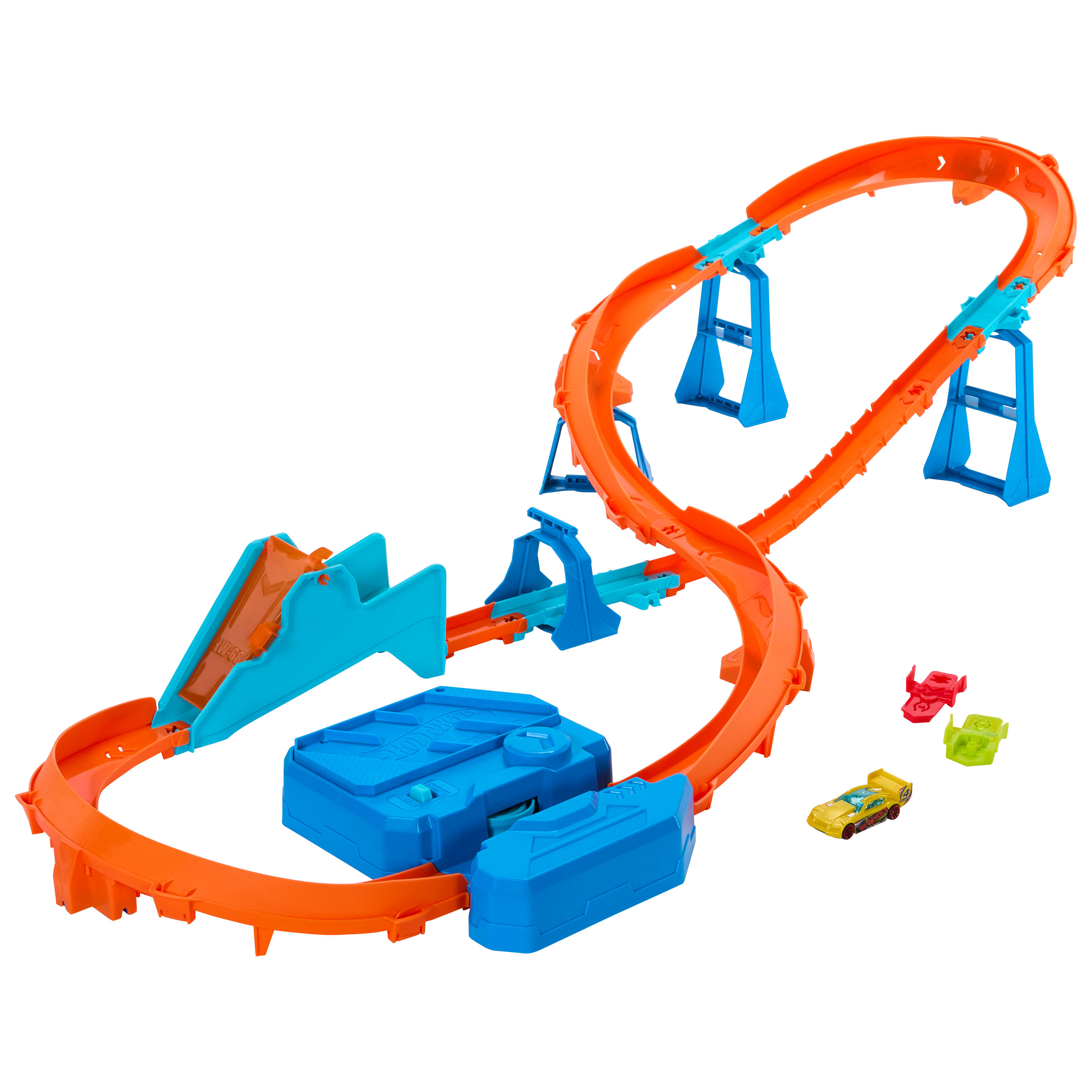 Hot, Wheels, Track, Creator, Beschleuniger-Sprung-Schnellstrecke-Set, mit, Spielzeugauto, im, Maßstab, 1:64, und, motorisiertem, B, Vergnügungspark, Lustig, Achterbahn, Rasenmäher, Werkzeug Hot Wheels Track Creator Beschleuniger-Sprung-Schnellstrecke-Set mit Spielzeugauto im Maßstab 1:64 und motorisiertem B