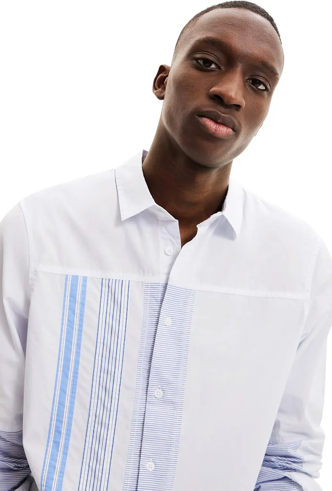 Desigual Herren Hemd - Weiß, Blau gestreift 22WMCW135004 GR. M