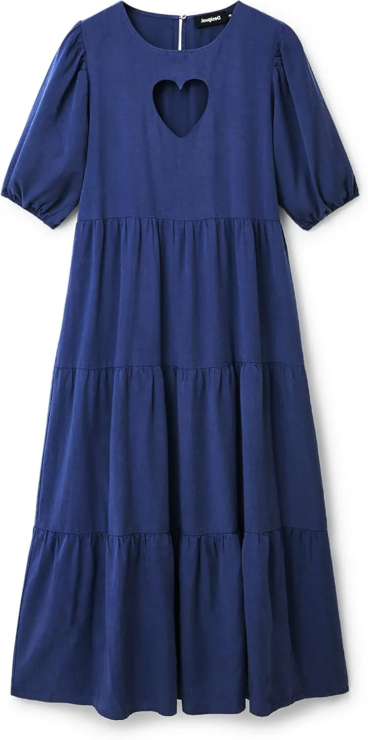 Desigual Damen Kleid - Blaues Kleid mit Herz-Ausschnitt 22WWVW305096 GR. XL