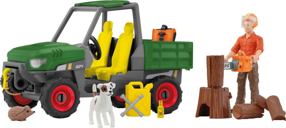 schleich Farm World 42659 Waldbauer mit Fahrzeug Junge, Kind, Männlich, Person, Baum