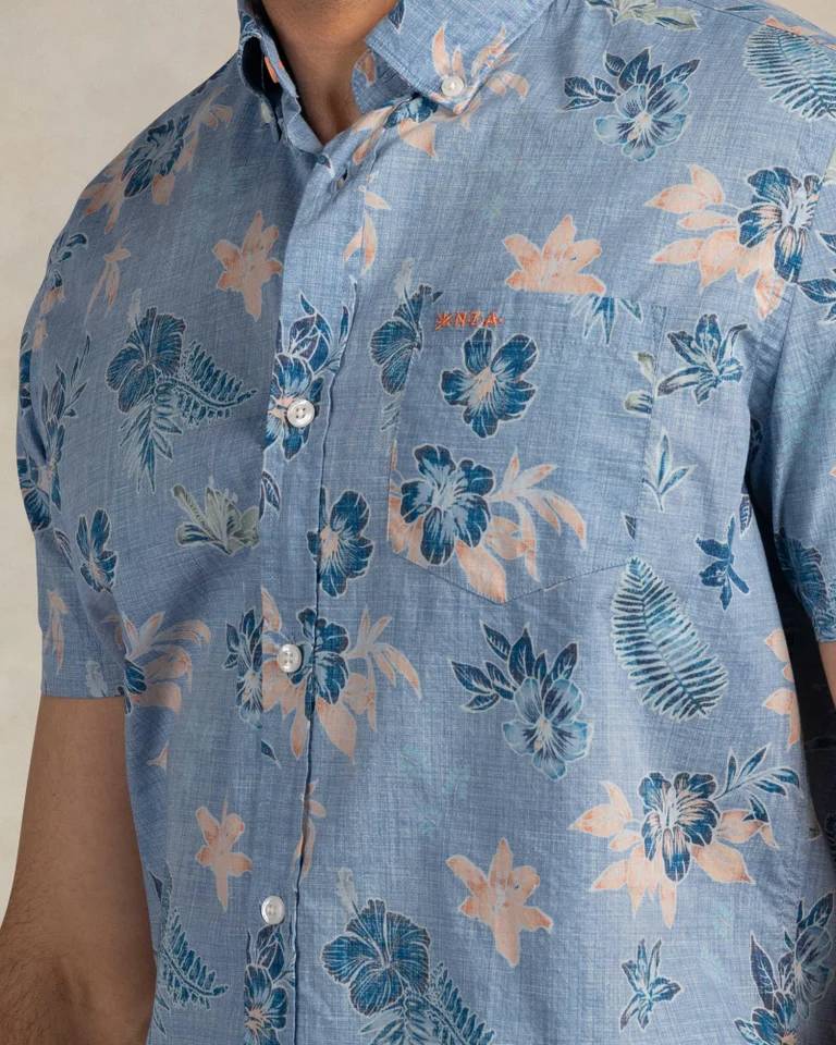 NZA 26CN543SNS/L Hemd - Kurzarm / Blau / Blumen - L
