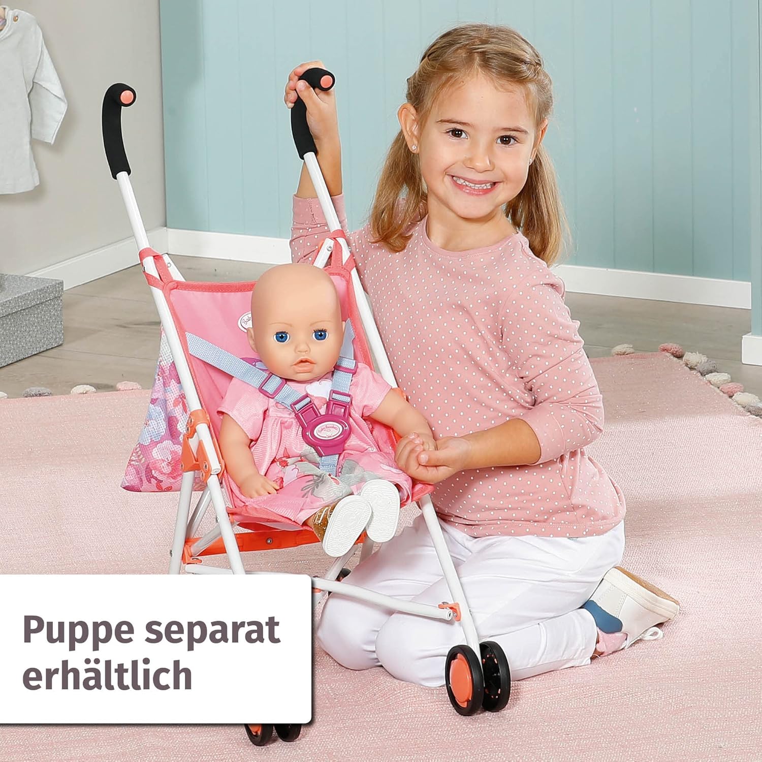 Baby Annabell Active Stroller - Faltbarer Puppenwagen mit 3-Punkt-Gurt & Netz Baby, Person, Kind, Weiblich, Mädchen