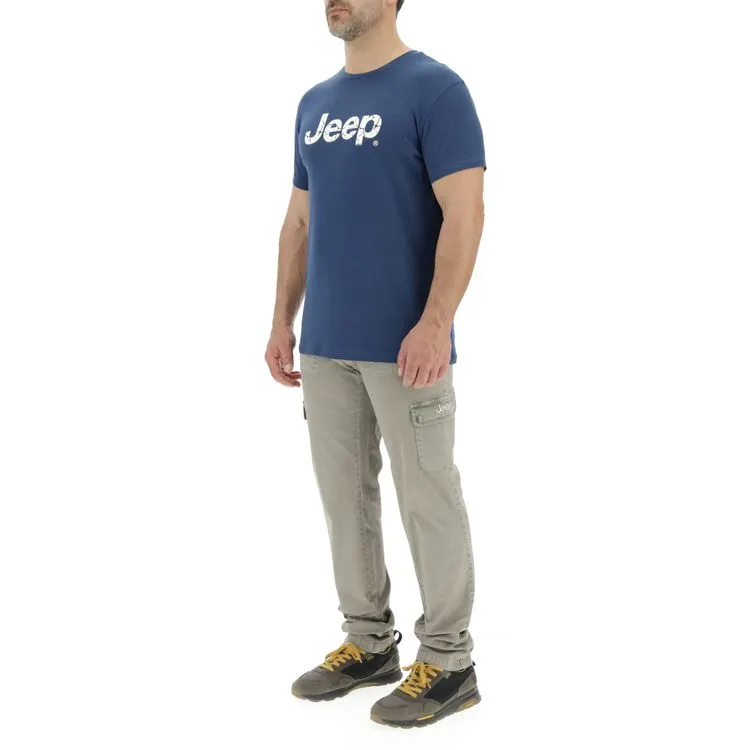 JEEP Herren T-Shirt O103354BL - Dunkelblau mit großem Logo-Print GR. S