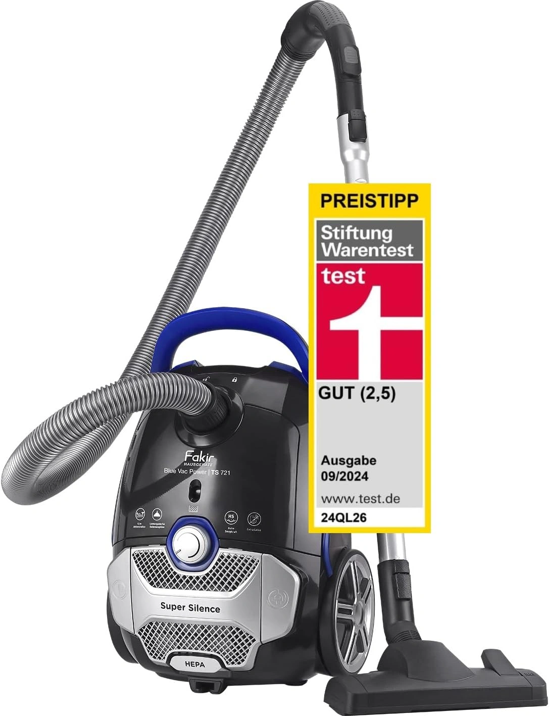 FAKIR Blue Vac Power TS 721 Bodenstaubsauger – 800 W, HEPA H14, extra leise