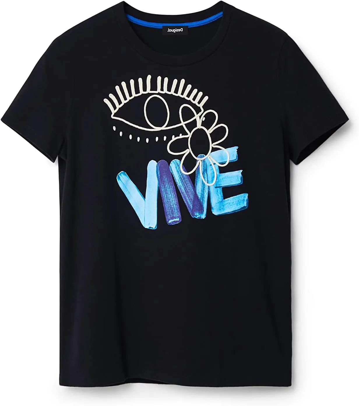 Desigual Damen T-Shirt - Schwarzes T-Shirt mit „VIVE“ Print 22WWTK172000 GR. XL