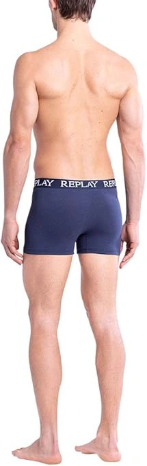 REPLAY Herren Boxershorts I101005GI - Grau/Indigo, 2er Pack mit Logo-Bund GR. L