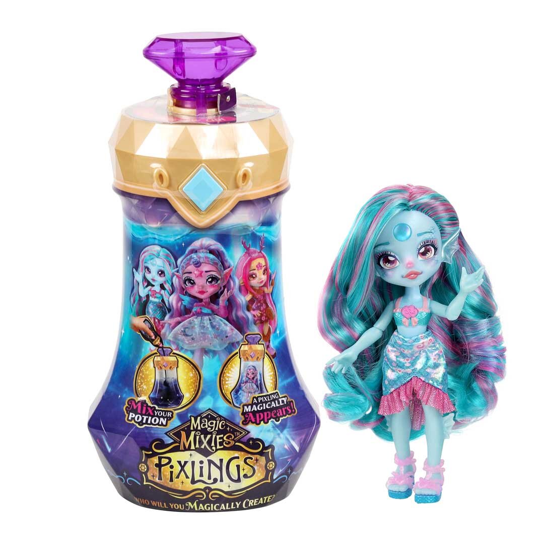 Magic_Mixies_Pixlings:_Mermaid_(Aqua), Flasche, Puppe, Spielzeug, Parfüm, Gesicht