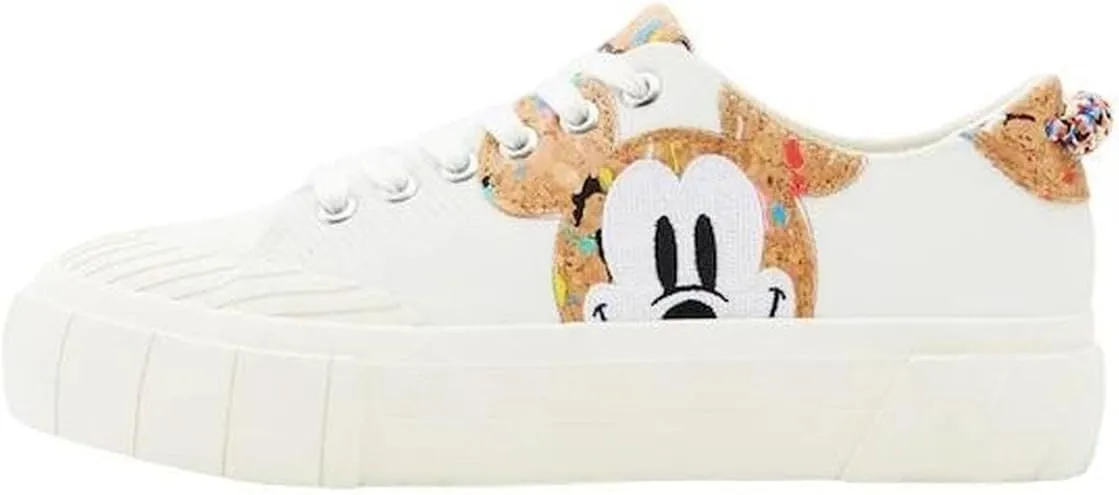 Desigual Damen Sneaker - Weiße Street-Schuhe mit Mickey-Design und Korkdetails 23SSKP101000 GR. 40