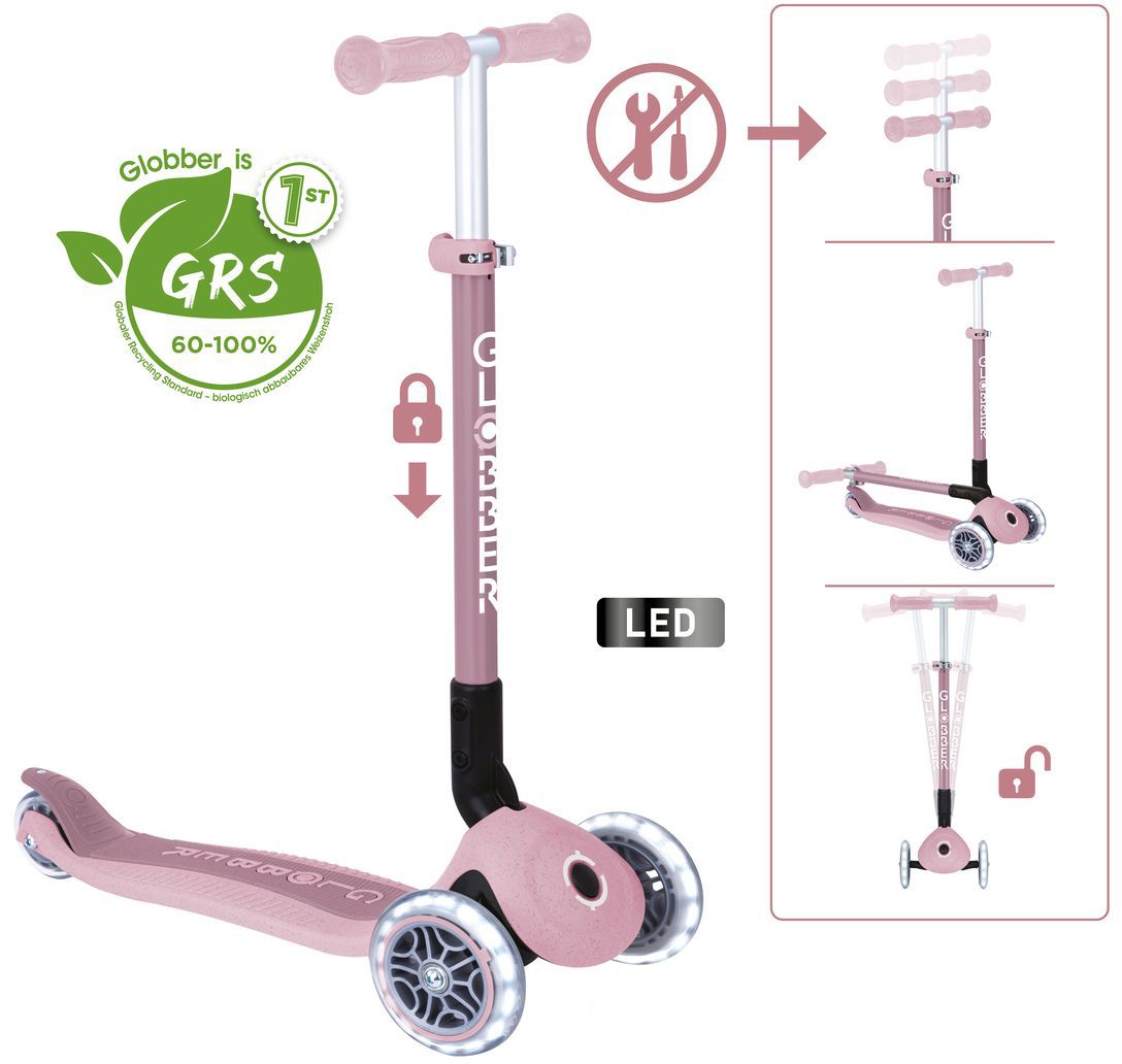 GLOBBER, PRIMO, FOLDABLE, LIGHTS, ECO, beere, mit, Leuchtrollen, Roller, Transport, Fahrzeug, Rad, E-Scooter, Roller, Transport, Fahrzeug, Rad, E-Scooter, Roller, Transport, Fahrzeug, Rad, E-Scooter