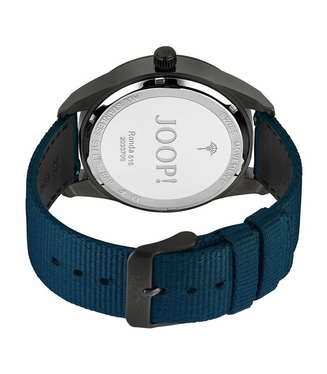 JOOP! Uhr - aus Edelstahl mit schwarzem Lederarmband, schwarzes Zifferblatt mit Datum & Wochentag, Quarzwerk, Leuchtzeiger, wasserdicht bis 50 m, 42 mm, Herren