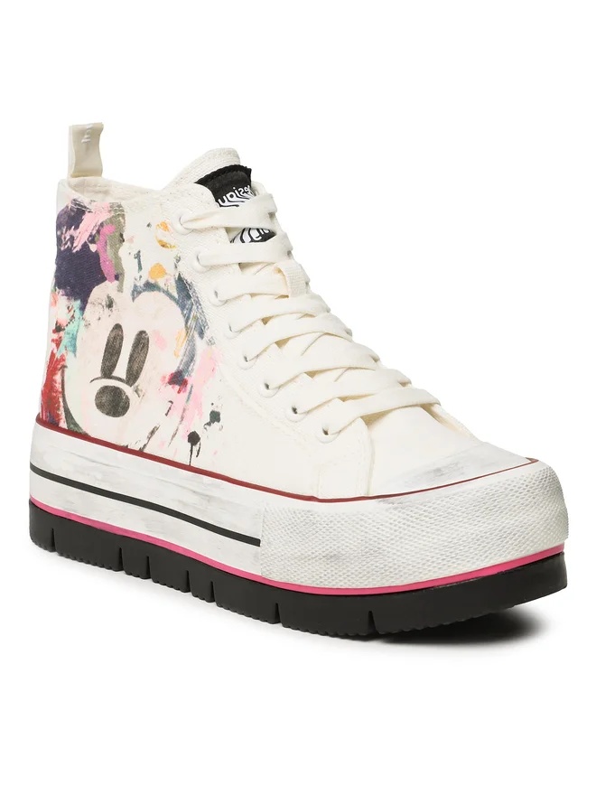Desigual Damen Sneaker - Weiße Plateau-Schuhe mit Mickey-Motiv 23SSKA461000 GR. 41