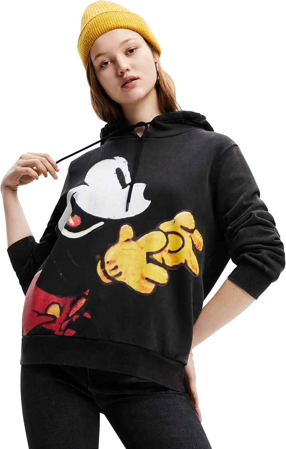 Desigual Damen Sweatshirt - Schwarzes Sweatshirt mit Mickey-Mouse-Print 22WWSK492022 GR. S