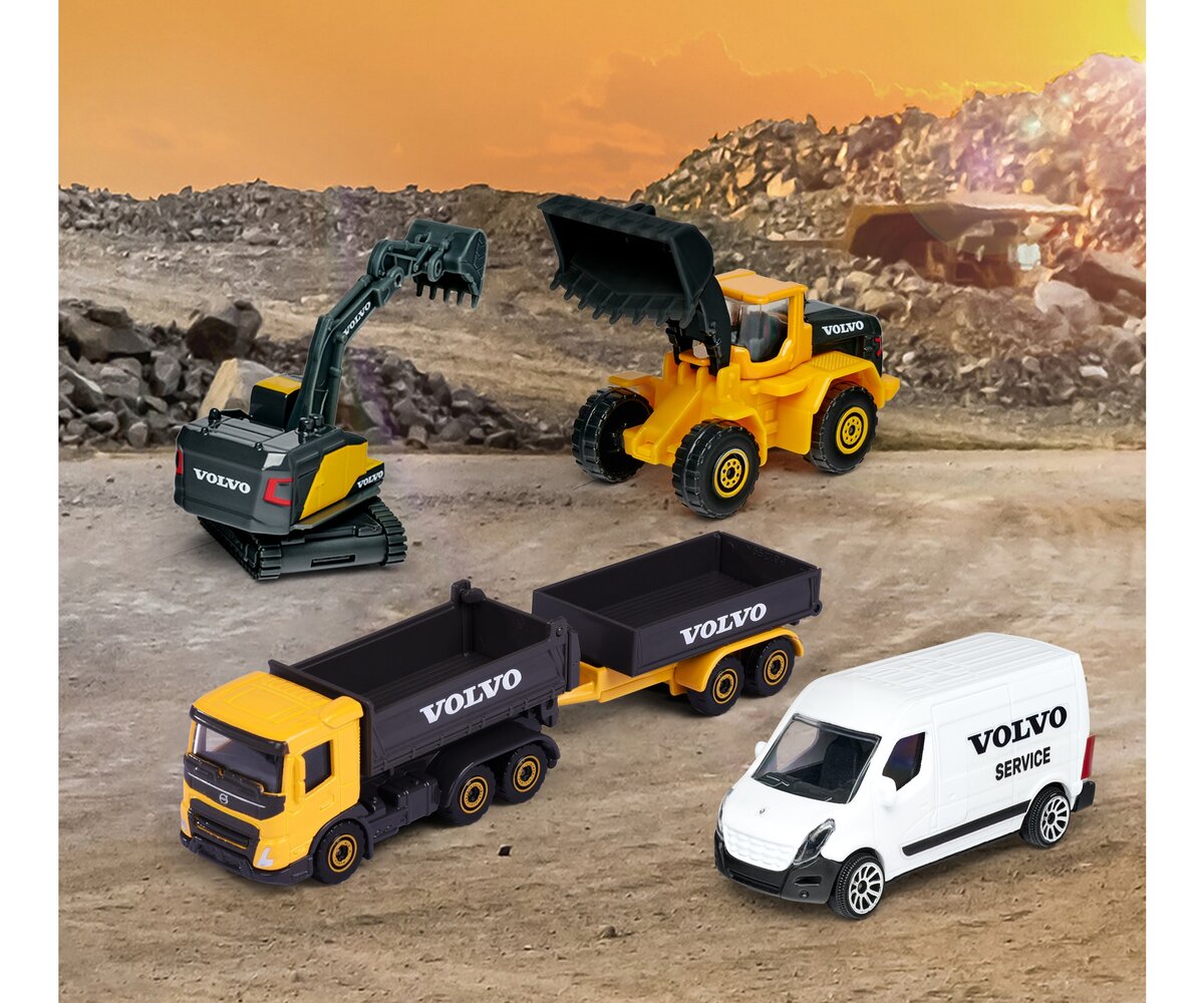 Majorette Creatix Construction Spielset + 5 Volvo Baufahrzeuge (212050032) Umzugswagen, Transport, Transporter, Fahrzeug