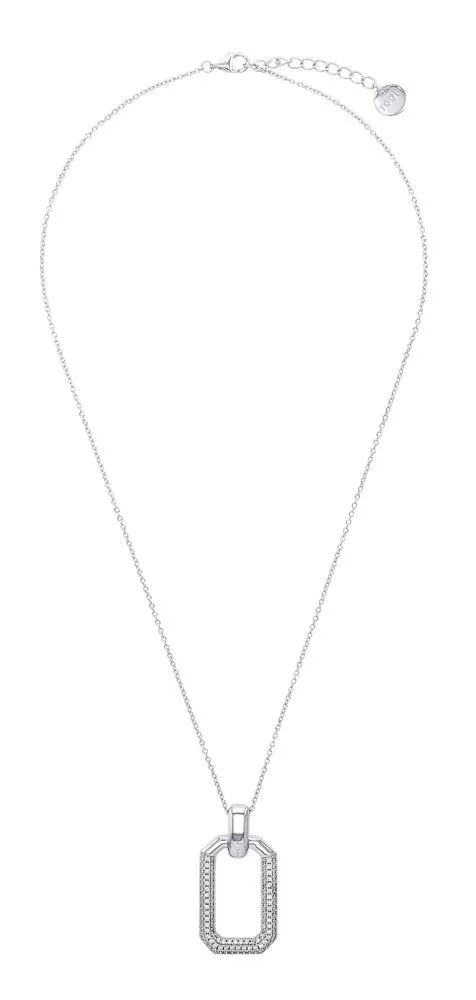 JOOP! Halskette aus rhodiniertem 925 Sterling Silber, Anhänger mit Zirkonia, Ankerkette, 42+3 cm, Damen