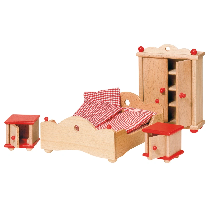 goki Puppenhausmöbel „Schlafzimmer“ - 4-teiliges Holz-Set, ab 3 Jahren