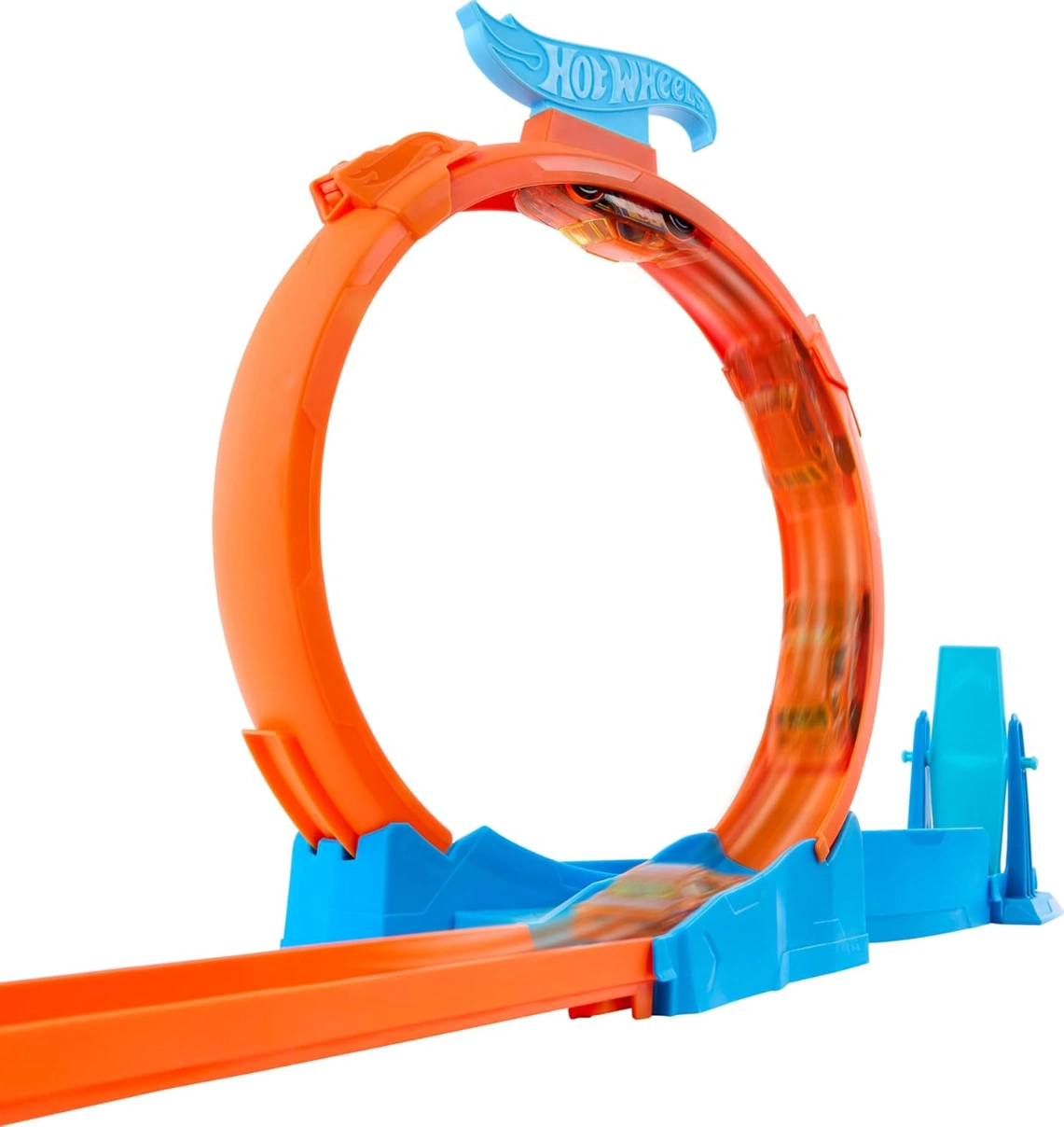 Hot Wheels Track Creator Dreifach-Looping-Pack und Spielzeugauto im Maßstab 1:64, Trackbauset