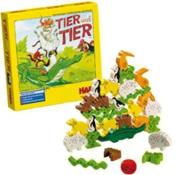 HABA Tier auf Tier - Lustiges Stapelspiel mit Holzfiguren für Geschicklichkeitsspaß