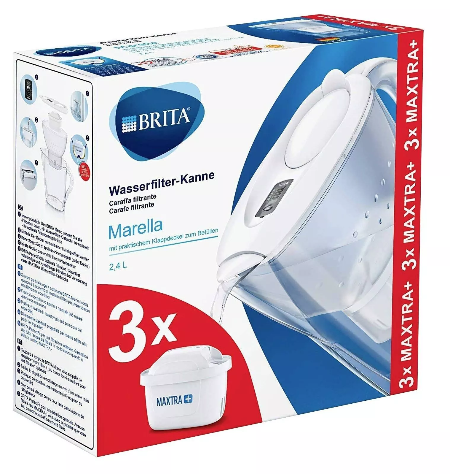 BRITA „Marella“ - Tischwasserfilter 2,4 l, Weiß, kompatibel mit MAXTRA+