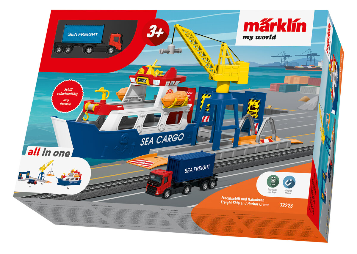 MÄRKLIN, 72223, my, world, Frachtschiff, und, Hafenkran, Lastwagen, Fahrzeug, Rad