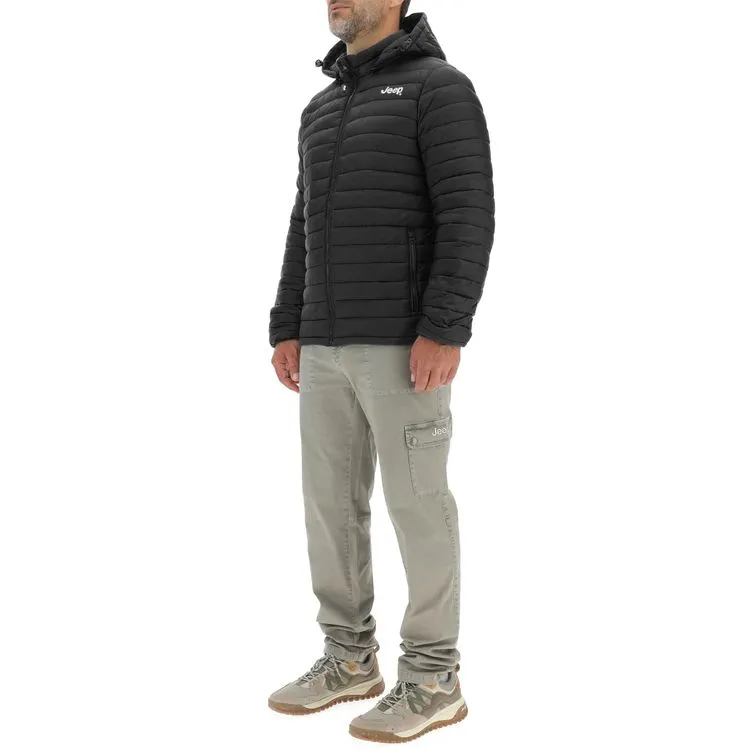 JEEP Herren Winterjacke O103344BK - Schwarze Steppjacke mit abnehmbarer Kapuze GR. XXL