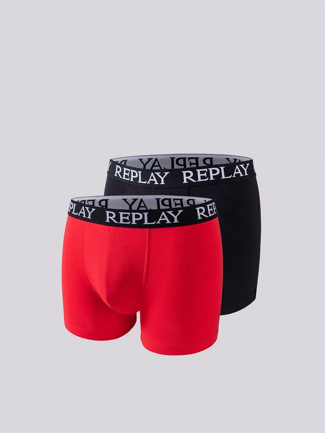 REPLAY Herren Boxershorts I101005BR – Schwarz/Rot, 2er Pack Cotton-Stretch GR. L