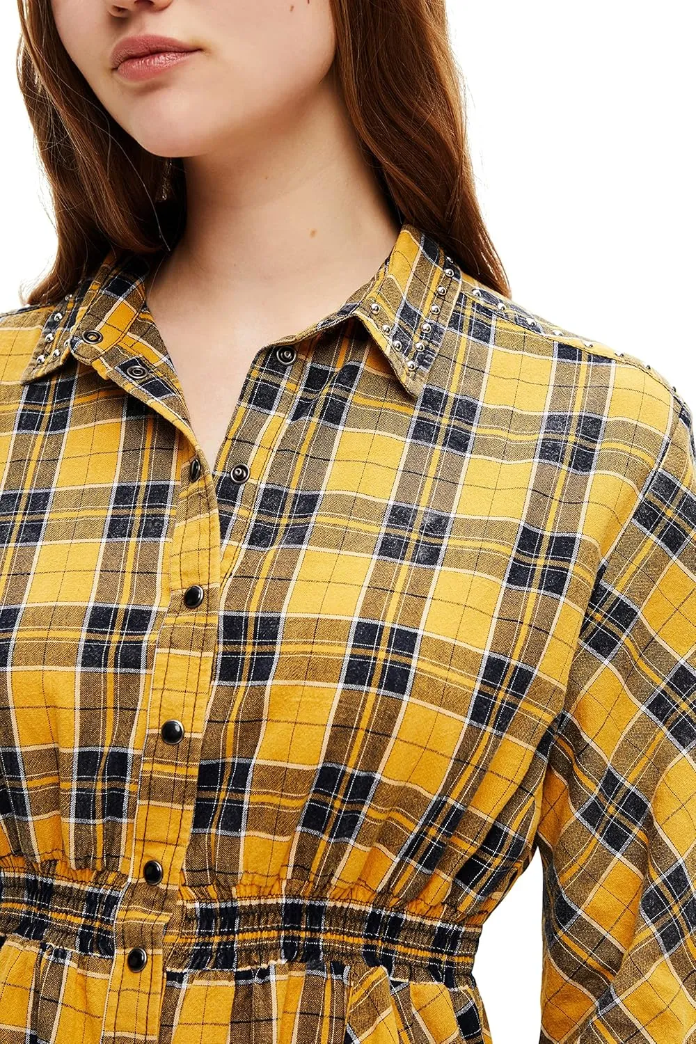 Desigual Damen Kleid - Gelbes Hemdkleid mit Karomuster 22WWVW698000 GR. S