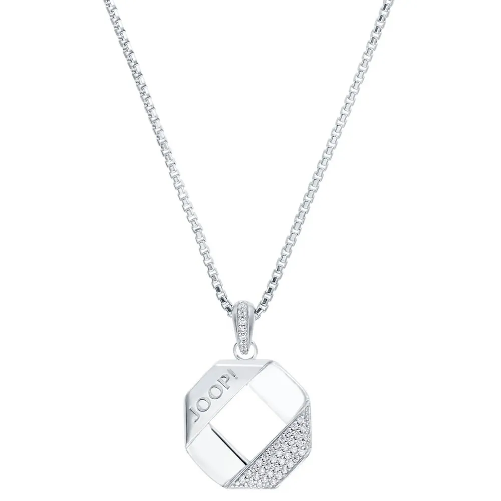 JOOP! Halskette - aus rhodiniertem 925 Sterling Silber, Anhänger mit Zirkonia, Venezianerkette, 45+5 cm, Damen