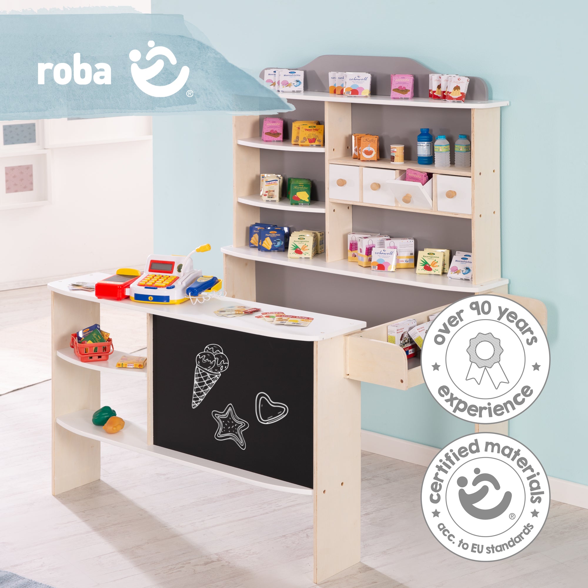 Roba 9892GAZU Verkaufsstand mit Zubehör natur lackiert – Rollenspiel - Produktbild 3