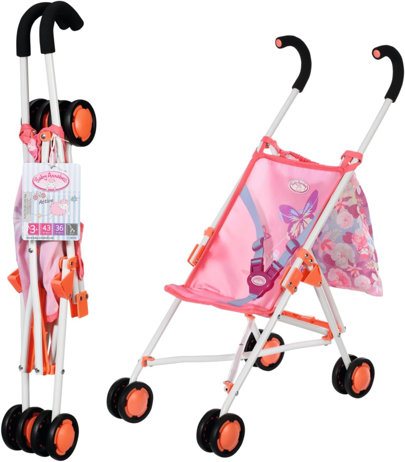 Baby Annabell Active Stroller - Faltbarer Puppenwagen mit 3-Punkt-Gurt & Netz Buggy