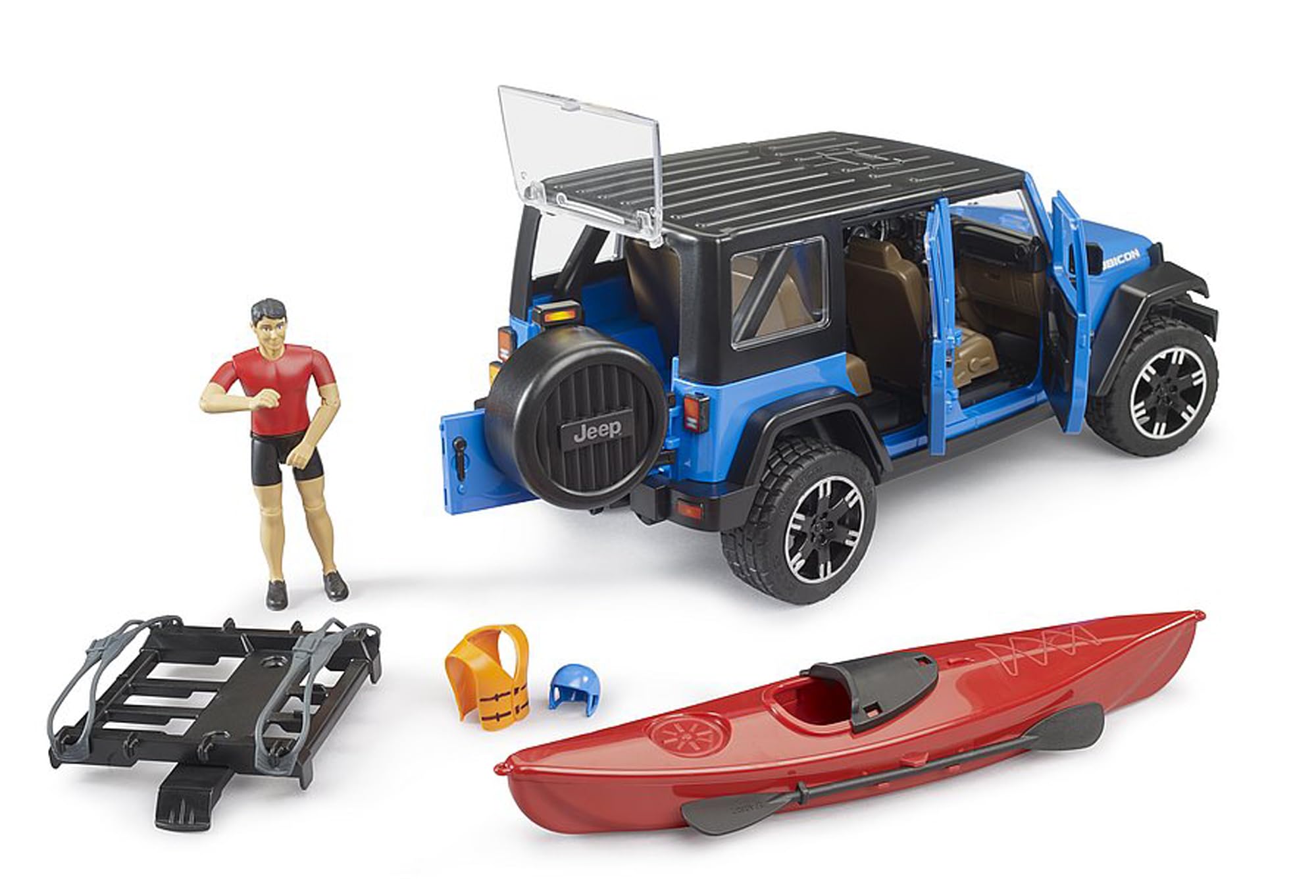 Bruder, 02529, Jeep, Wrangler, Rubicon, Unlimited, mit, Kajak, &, Figur, DE, Person, Maschine, Rad, Auto, Fahrzeug