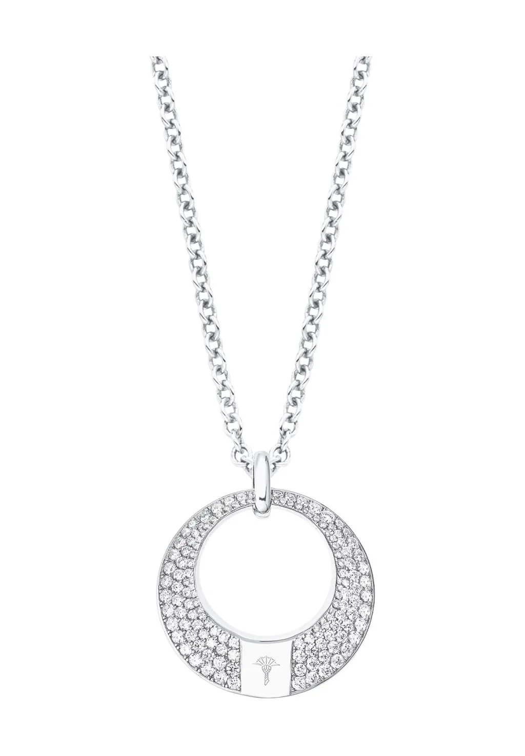 JOOP! Halskette - 925 Sterling Silber, 75 cm Rundankerkette, Kreis-Anhänger mit 99 weißen Zirkonia, Rhodiniert, Inklusive Schmuckbox