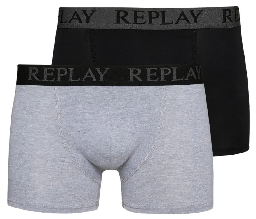 REPLAY Herren Boxershorts I101143BG – Schwarz/Grau, 2er Pack Cotton-Stretch GR. L