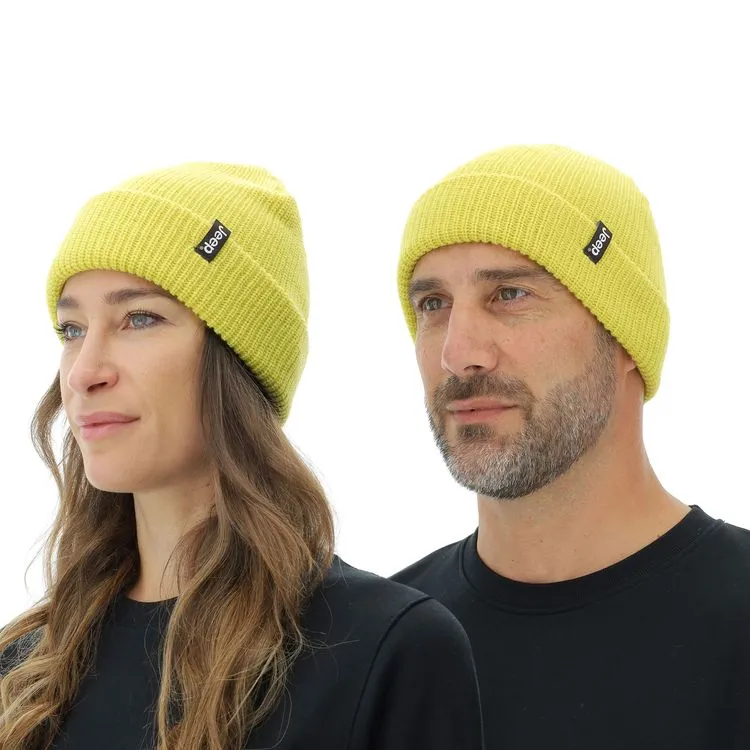 JEEP Unisex Mütze O102913YE - Gelbe Rippstrickmütze mit Bündchen und Jeep-Label GR. Gelb