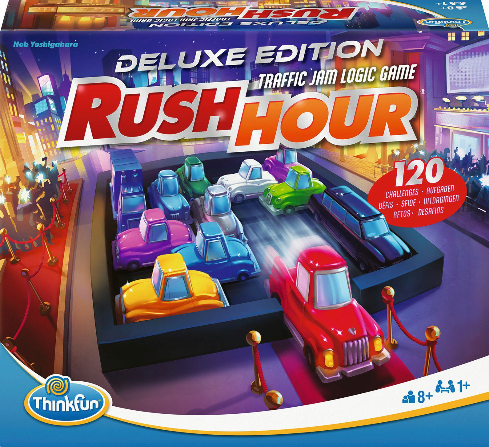 ThinkFun 76617 Rush Hour Das bekannte Stau-Spiel in der Deluxe Edition mit Fahrzeugen in Metalloptik, Logikspiel f Spielzeug, Maschine, Rad, Auto, Fahrzeug