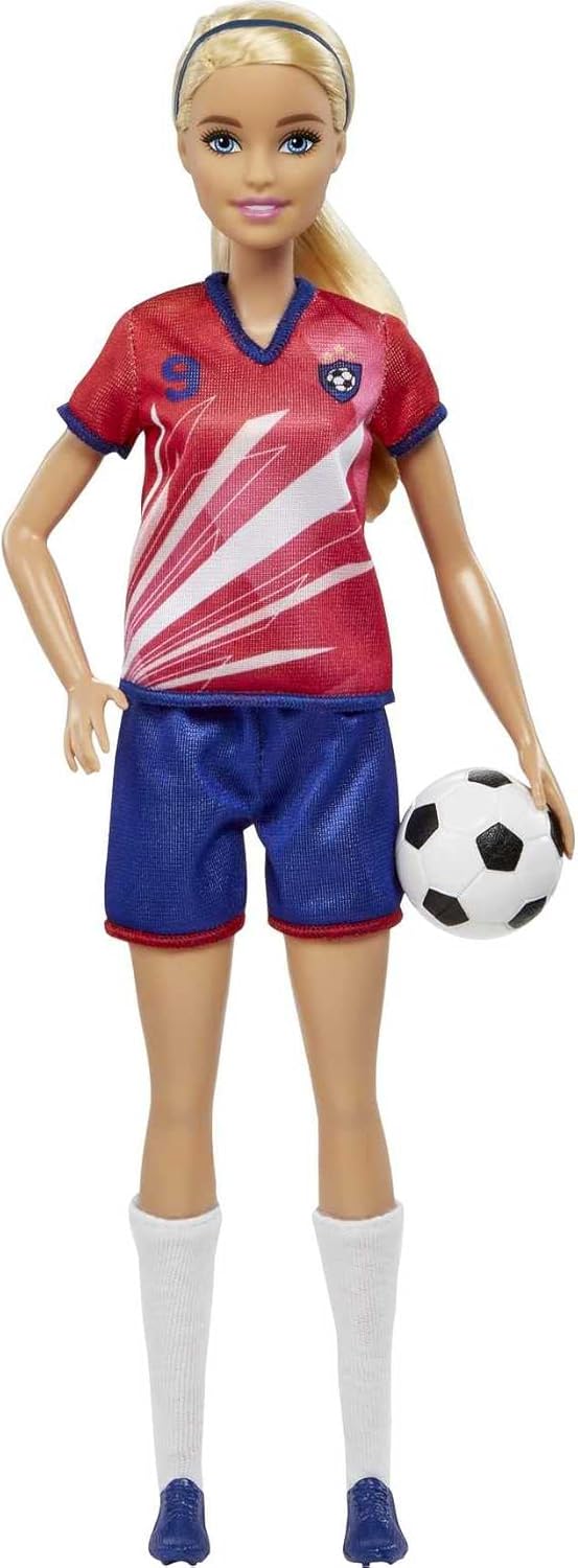 Barbie Soccer Doll Fußballspielerin mit rotem Trikot und Puppe mit Ball