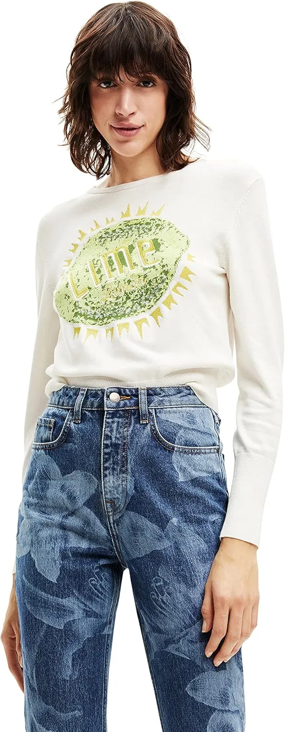 Desigual Damen Pullover - Strickpullover mit „Lime“ Paillettenmotiv 22WWJF311000 GR. S