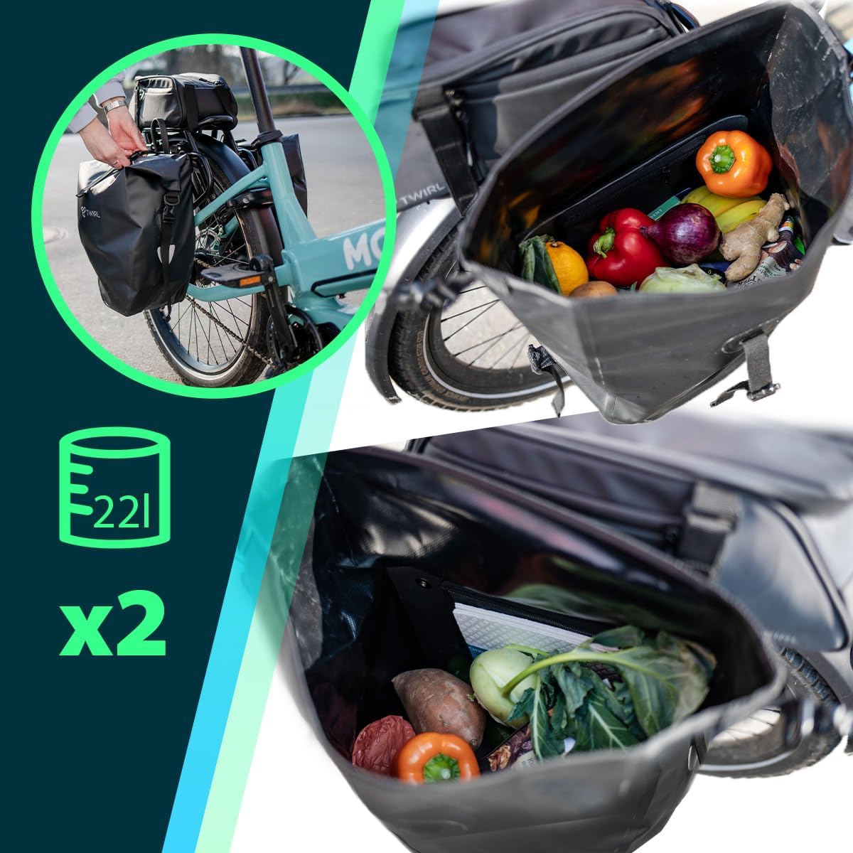 TWIRL 123201 – Gepäckträgertasche CARRY D 2 × 22 L Schwarz