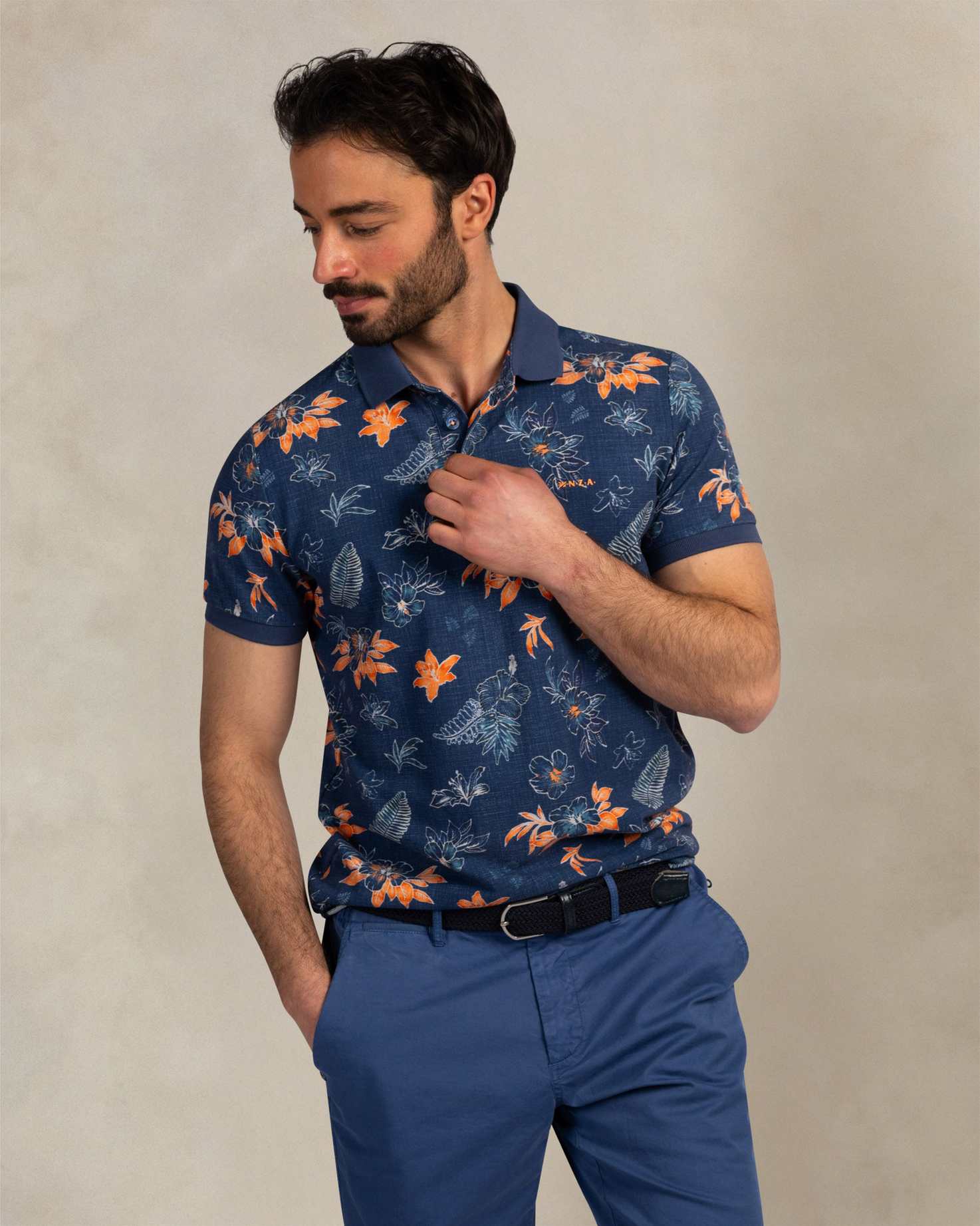 NZA 26CN124NS Poloshirt - Navy Blau / Blumen - Bild 4