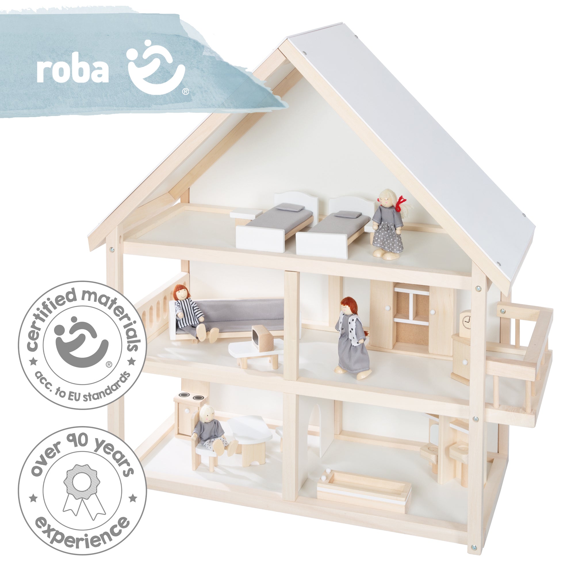 Roba 9457BC Puppenhaus Weiß und Natur – Puppenmöbel & Häuser - Produktbild 11