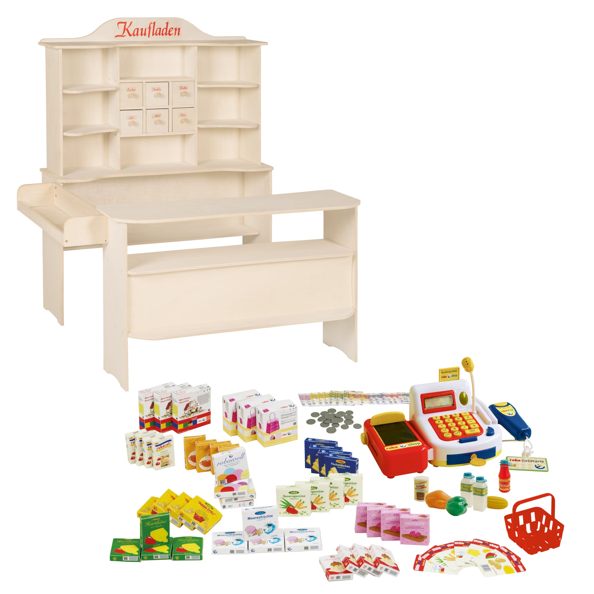 Roba 9286ZU Kaufland Holz natur + Zubehör natur lackiert – Rollenspiel - natur lackiert - Rollenspiel - Produktbild 1