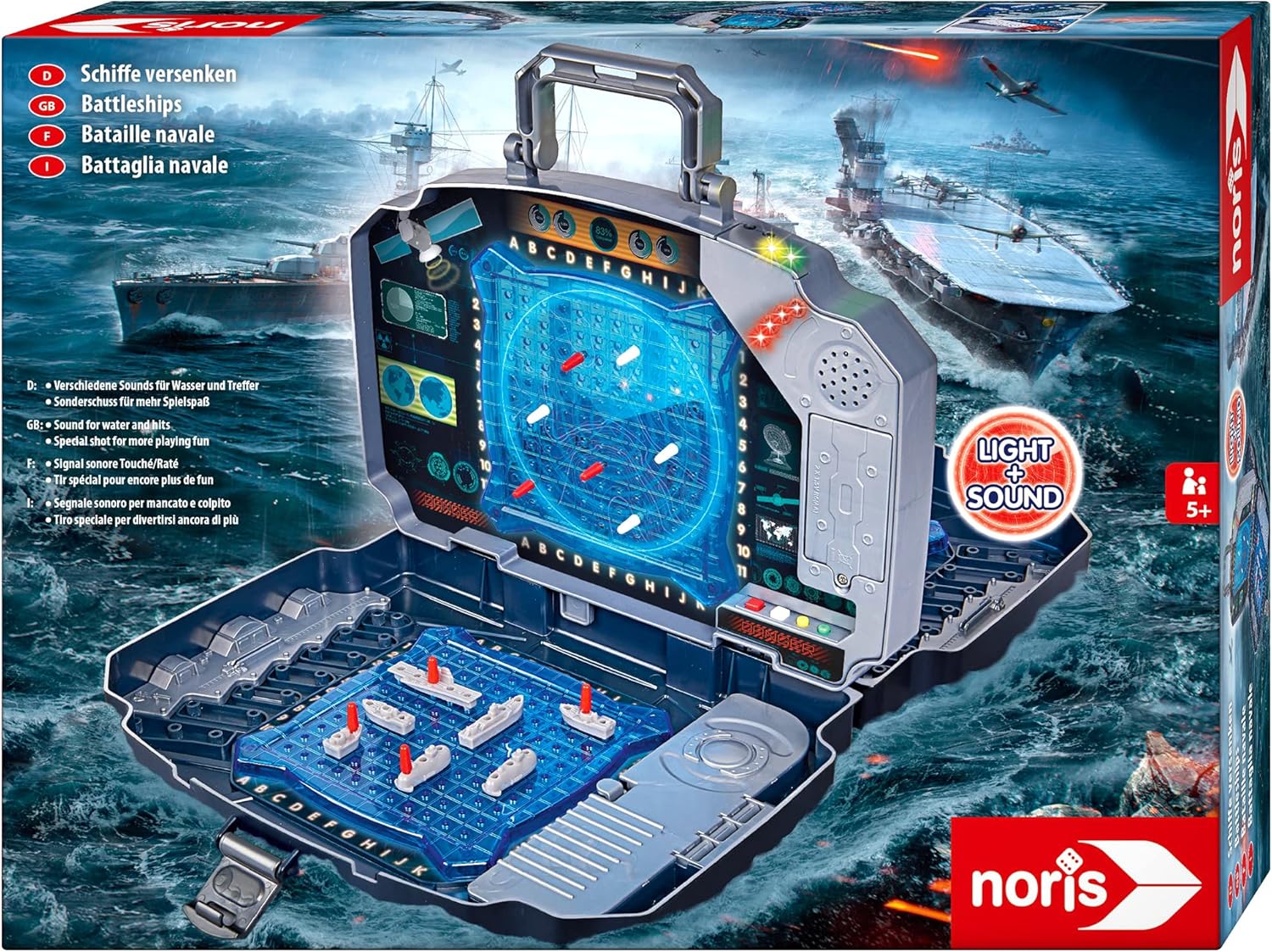 Noris Schiffe Versenken Light & Sound-Aktionsspiel für Die ganze Familie-Spielzeug ab 5 Jahre 606104435