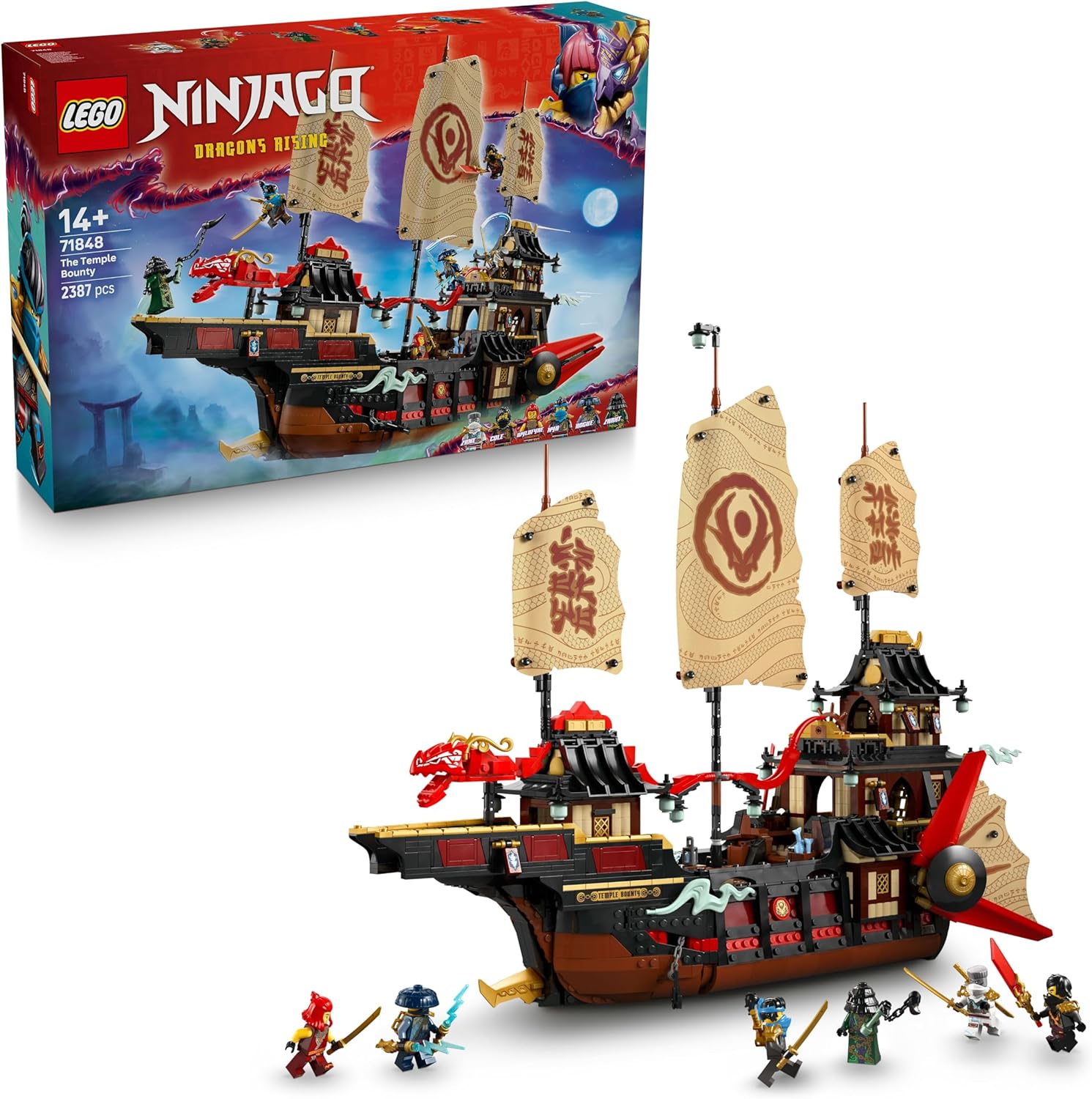 LEGO® NINJAGO® 71848 Der Tempel Flugsegler – Verpackung, Zubehör und Details sichtbar