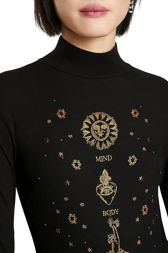 Desigual Damen Bodyshirt „Mind, Body, Soul“ - Schwarz gemustert 21WWTKCK2000 GR. S