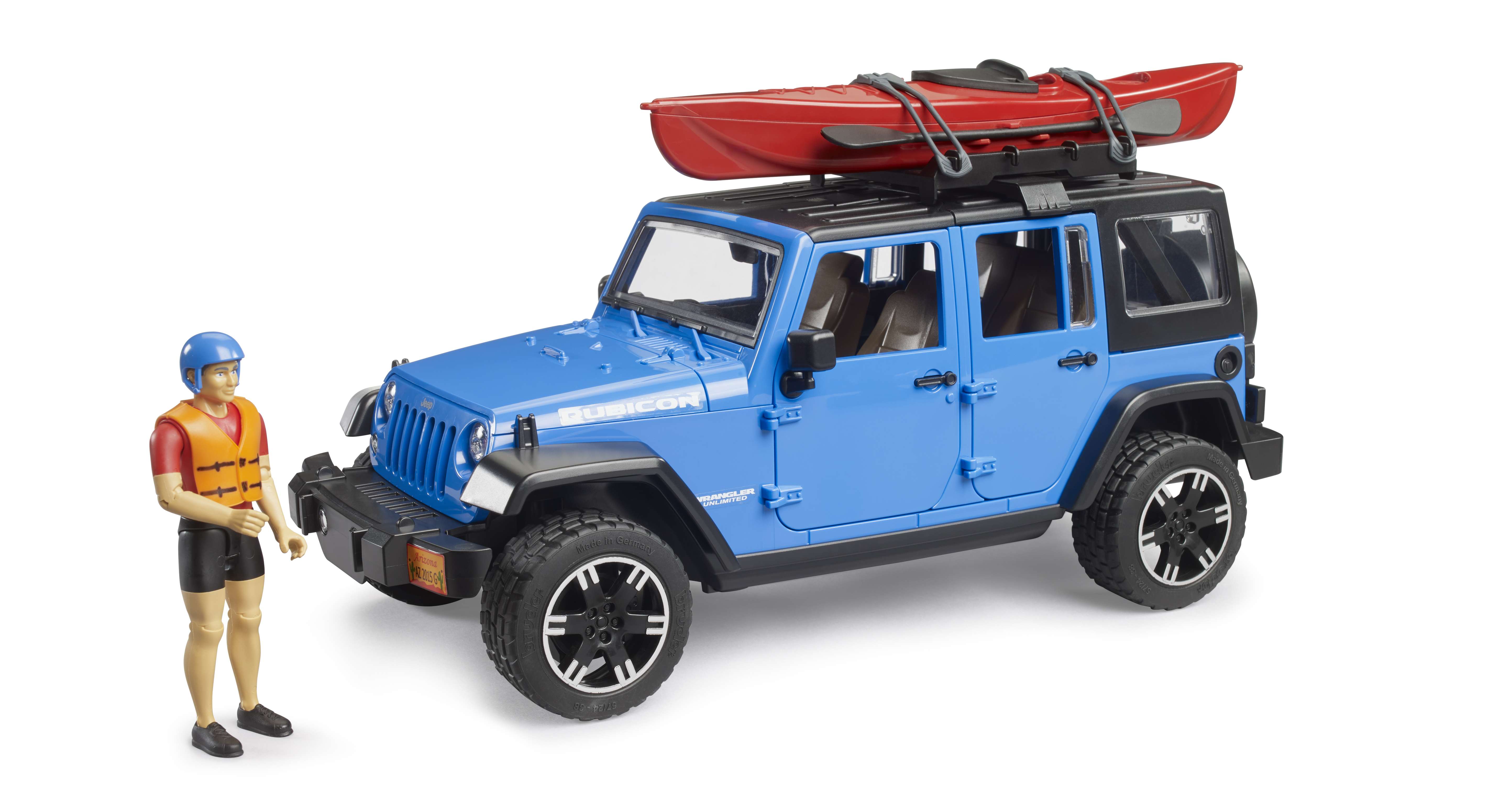 BRUDER 02529 - Jeep Wrangler Rubicon Unlimited mit Kajak und Figur
